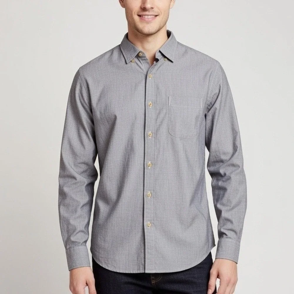 J.Crew Mens Slim Fit Cotton‎ Shirting Button Down Grey Twill Long Sleeve Shirt M